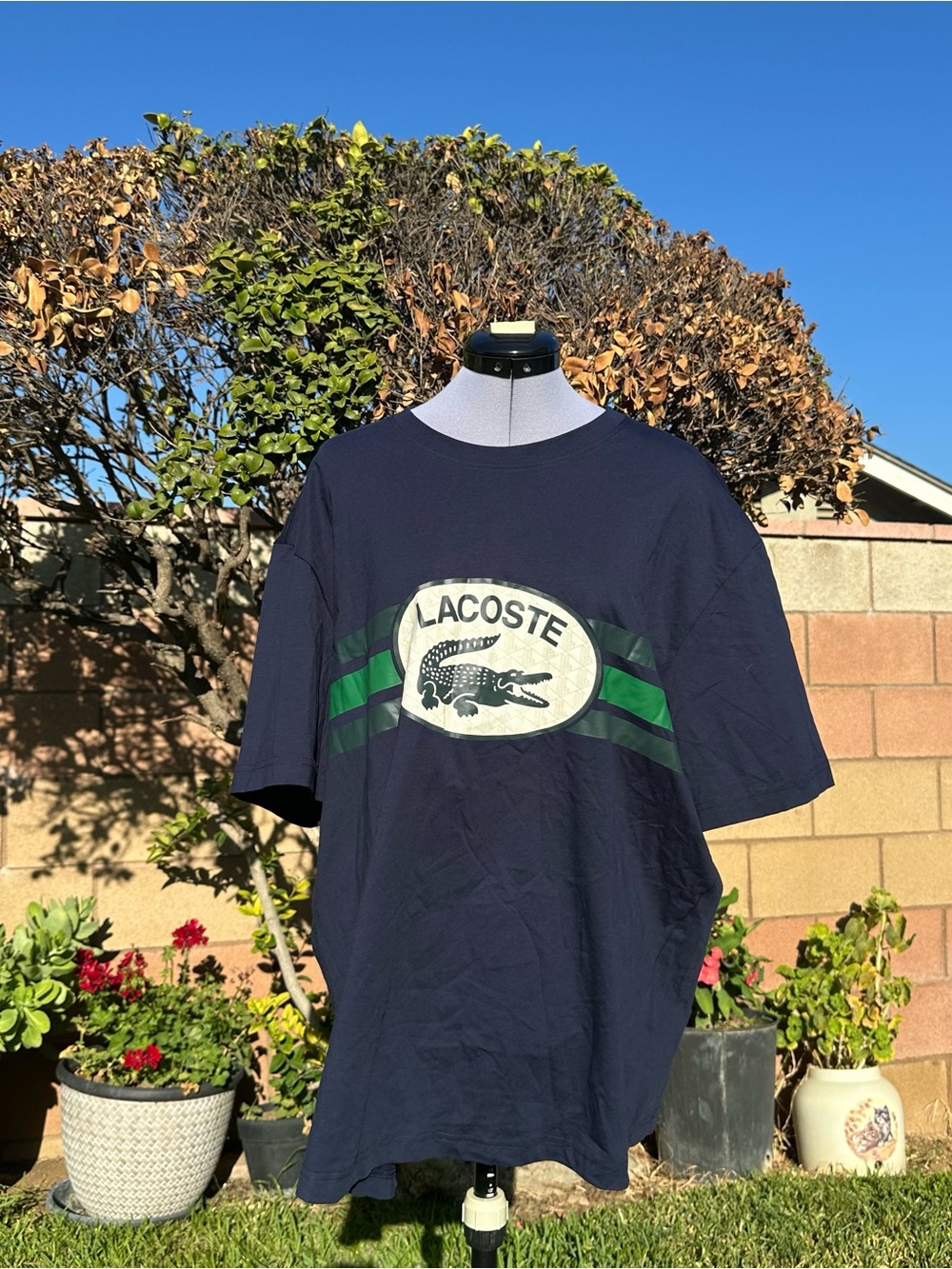 Lacoste Navy Short-Sleeve Tee with Green Stripe Logo Size XXL Brand New with Tag